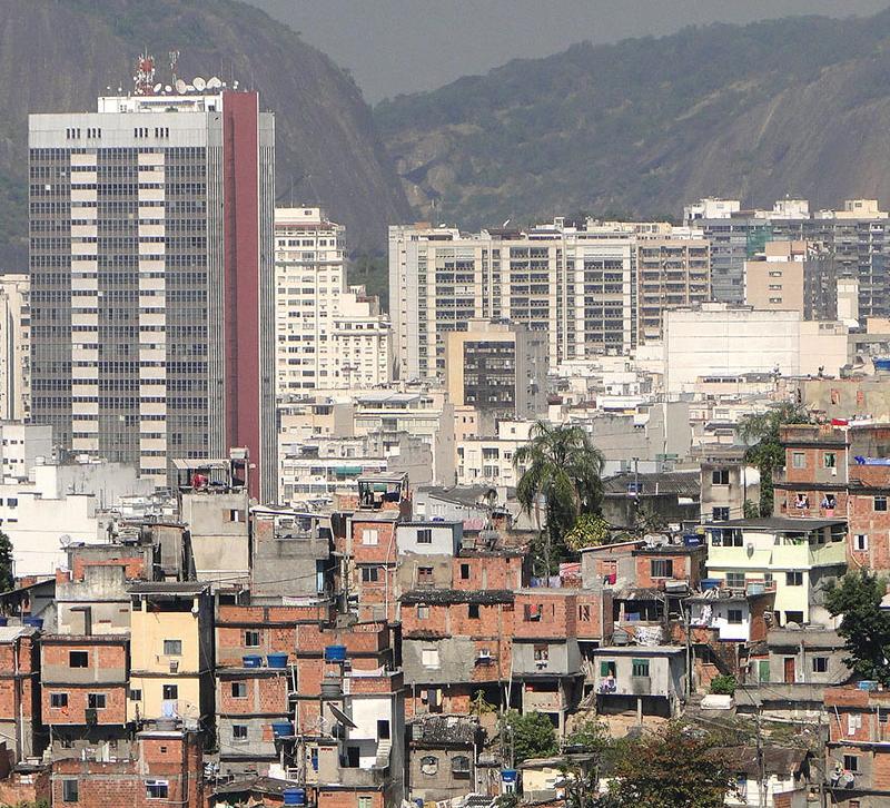 View showing skyscrapers with slums in foreground
