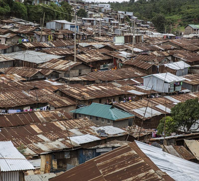 Rusted metal rooftops in Kibera slum, Kenya
