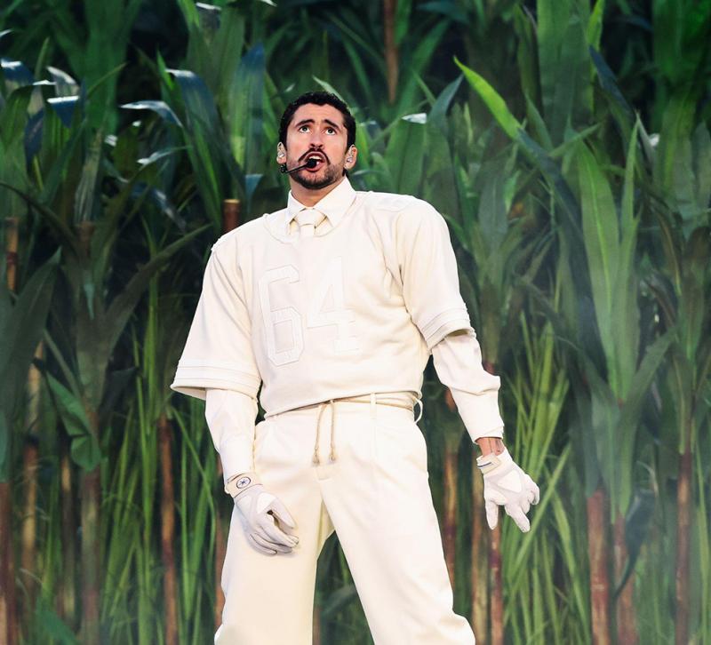 Bad Bunny performing during the Apple Music halftime show at Super Bowl LX at Levi Stadium, Santa Clara, California