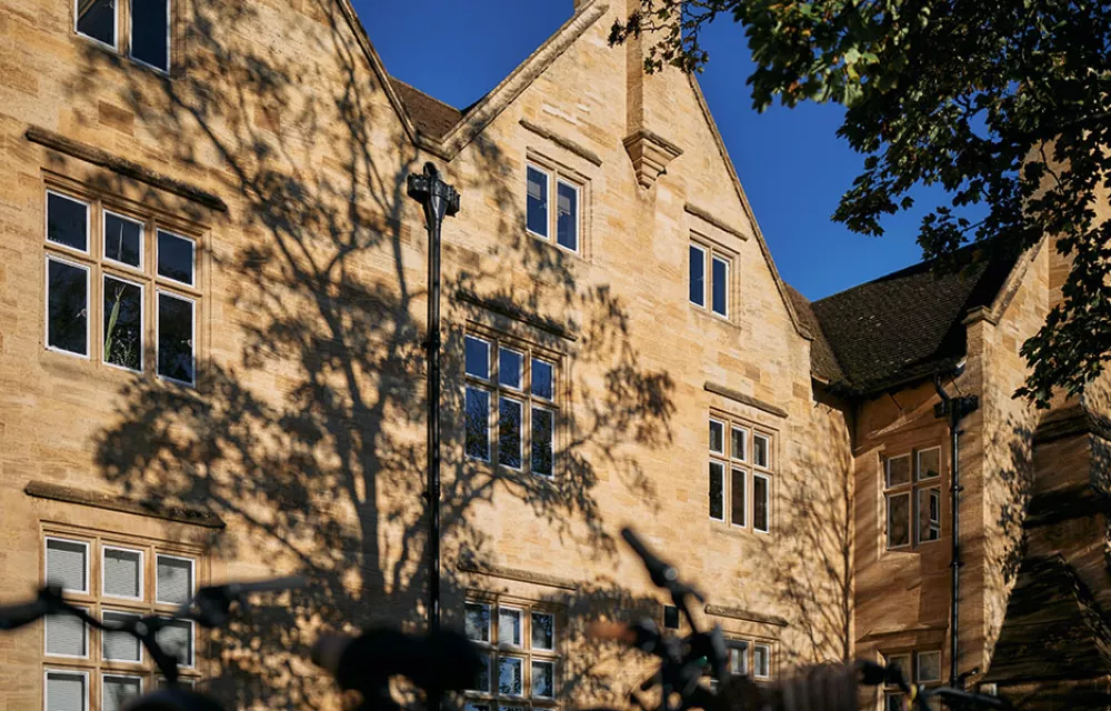 Exterior of ODID building with shadow of trees