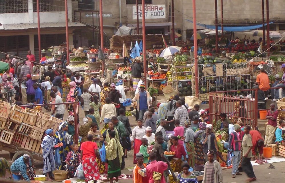 Busy marketplace in Tanzania