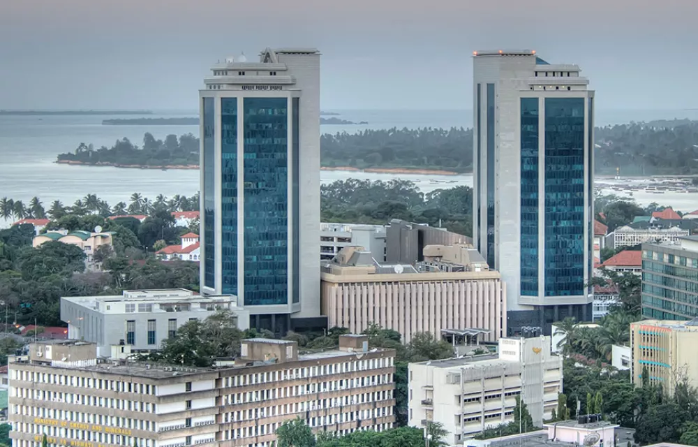 View of twin skyscrapers