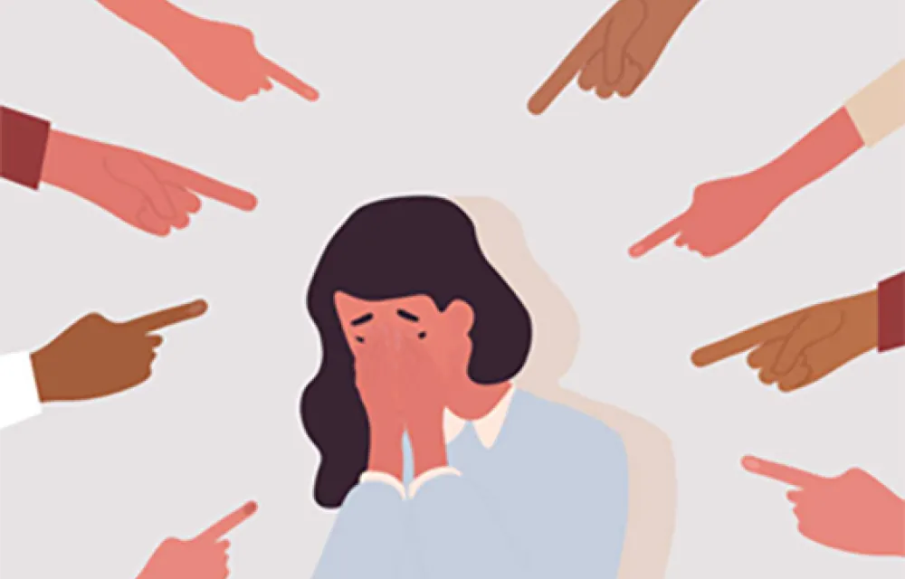 Graphic of a women with hands pointing at her