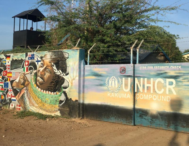 A mural outside a UNHCR refugee compound