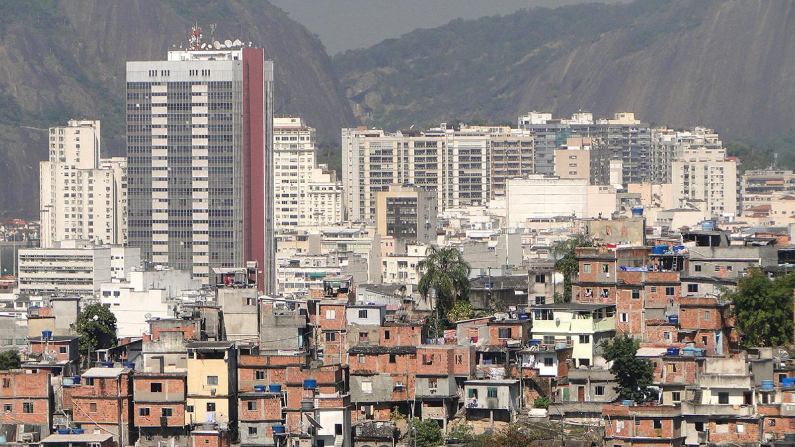 View showing slums in front of skyscrapers