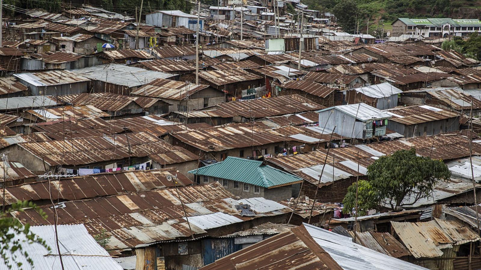 Rusted metal rooftops in Kibera slum, Kenya